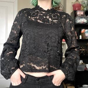 Bishop Sleeve Black Lace Blouse